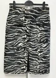 NEW! Coast UK12 Eur40 US8 black-mix Zebra print jacquard lined front split skirt
