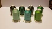 New! Seven Green Colorway Spools Hemingworth Machine Embroidery Thread With Dome