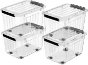 40Qt*4 Plastic Storage Bins, Clear Lidded Storage Box with Wheels, Stackable, 40