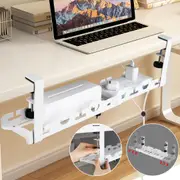 ACA 45-72cm Adjustable Cable Management Organizer Under Desk Cord Basket Tray Shelf Extendable White