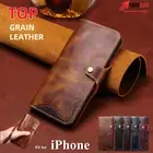 Genuine Leather Case For iPhone 16 15 14 13 12 Pro Max Plus Wallet Flip Cover