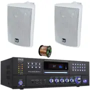 Pyle Wireless Home Audio Amplifier, 2x 4" 200W 3-Way Indoor/Outdoor Speakers