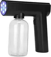 Nano Atomizer, 300ML Rechargeable Handheld Cordless Fogger Machine Electric Mist Steam Gun Portable Electrostatic Sprayer with Blue Light, 1500Mah Battery for Home Office School Garden(Black)