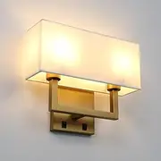Buyee Classic Double Sconce 2-Light Sconce Wall Light Fixture Nightstand Lamp with White Fabric Shade and On/Off Switch for Bedroom Bedside Reading Living Room