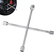 Lug Wrench, Vehicle Tire Wrench, Heavy Duty 4 Way Tool, High Strength Steel, Non Slip Extended Handle, Polished Finish, Strong Torque, Design For Easy Tire Changing