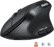 MEETION Ergonomic Mouse, Wireless Vertical Rechargeable Mice, 4 Adjustable DPI 2400, Bluetooth 5.2+5.2+USB Mouse for Windows/Mac, for Laptop/PC/Computer/iPad - Black