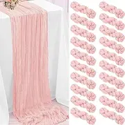 DREAMBOAT 20 Pack Peach Pink Cheesecloth Table Runner 20x120 Inch Gauze Table Runner Valentine's Table Runner Boho Rustic Sheer Cheese Cloth Table Runner for Wedding Baby Bridal Shower Party Decor