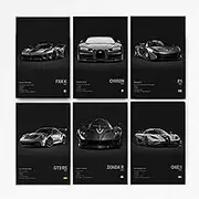 Super Car Poster Racing Car Wall Art For Home Decor Car Prints For Walls FXXK CHIRON P1 911GT3 RS ZONDA R ONE:1 Cardstock Posters Set Of 6(Unframe 8x12inch)