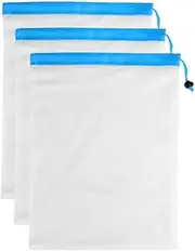3PCS Reusable Mesh Produce Bags,Eco Friendly Net Bags for Vegetables,Washable See-Through Mesh Bag with Drawstring for Fruits, Vegetable, Food, Toys, Grocery Storage (L-43 * 31cm)