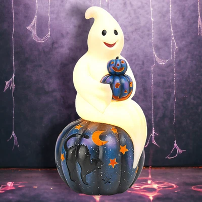 26" LED Ghost Sitting on Pumpkin Halloween Decor *SHIPS WITHIN 10 DAYS* NEW