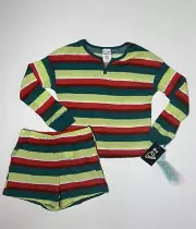 Art Class Pajamas Kids S (6/6X)Green Striped Sleepwear Set Long Sleeve + Shorts