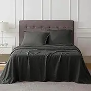Talasily Linen Sheets-King Size Sheets Set,Blend from Linen Cotton Bedsheets,All Seasons Soft Breathable 4 Piece Set-Dark Grey