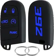 REMOCH 392 Key Fob Cover for Dodge Accessories Charger Challenger Durango SRT Dart Journey Jeep Cherokee Compass Renegade Chrysler 300 Keyless 3 4 5 Buttons Key Shell (Blue, 2PCS)