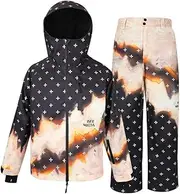 [Generic] ISEEMIGGA Snowboard Set, Winter Sports Jacket and Pants with Cross Pattern Design, Black and Orange
