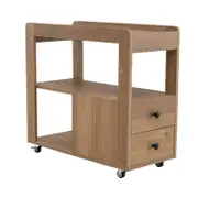 Costway 2-Drawer Sofa Side Table Rolling Narrow Nightstand Natural