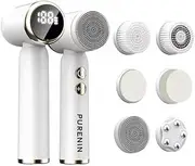 PURENIN - 6-in-1 Set - Electric Facial Cleansing Brush, Also for Travel, 360 Degree Rotation of the Brush Head, Waterproof According to IPX6, Electric Facial Cleanser (White)