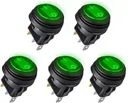Linkstyle 5PCS 12V Car Truck RV Rocker Round Toggle Switch LED On-Off Control, Waterproof On/Off Boat Marine Auto Rocker Switch SPST 3 Pins for 20mm Mounting Hole (Green)