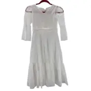 FLOWER GIRL'S 6-7 Y white lace chiffon ruffle sleeve maxi party dress NEW B31
