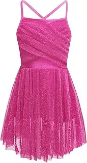 [Raenseen] Girls Mesh Overlay Lyrical Dance Dress Stage Ballet Ballroom Leotard Dress