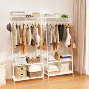 FIN Large White Bamboo Garment Clothes Rack Shoes Coats Shelf w/ 3 Shelves & 10 Hook