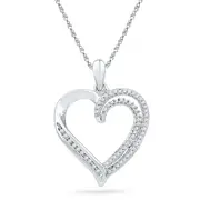 14k White Gold Round Diamond Open-center Heart Pendant 1/4 Cttw