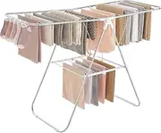 SONGMICS Clothes Drying Rack, with Sock Clips, Metal Laundry Rack, Foldable, Space-Saving, Free-Standing Airer, with Height-Adjustable Gullwings, Indoor Outdoor Use, Silver and White ULLR052W01