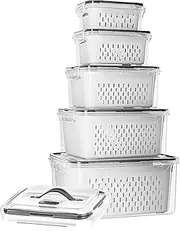 [Alliebe] Fruit Containers for Fridge Keep Fresh,5PCS Disassembly Fruit Fridge Storage Containers,White and Transparent With Lid and Handle Fruit Container,Keep Fruits,Vegetables,And Meats Fresh Longer
