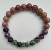 Tree Agate + Amethyst + Peach Aventurine Beads Bracelet 8 mm