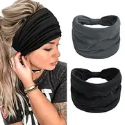 2pcs Headbands for Women Wide Head Bands Non Slip Boho Womens Hair Band Fashion Knotted Workout Yoga Leopard Turban Head Wraps