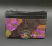 Coach Mini Skinny ID Case In Signature Canvas With Rose Print CL666 New