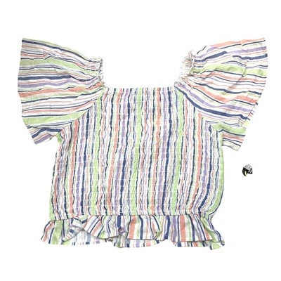 New Art Class Girls Large Smocked Striped Ruffled Sleeve Stretchy Top Blouse