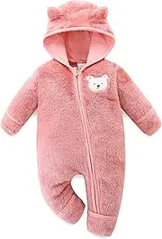 [Hikido] Baby Winter Snowsuit Infant Long Sleeve Outwear Hooded Snow Outfit Footie Snow Suit Baby Winter Clothes for 3-6M Pink