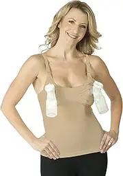 Seamless Pump&Nurse Nursing Cami with built-in Hands-Free Pumping Bra and Soft Pad Inserts, Breastfeeding Maternity Nursing Clothing, Small to Plus Sizing: Nude - M