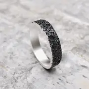 925 Sterling Silver Lunar Crater Ring - Handmade Moon Surface Textured Band