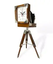 6" Camera Clock on Tripod - Vintage-Inspired Decorative Clock for Nautical