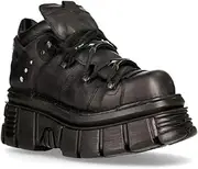 [New Rock] 106N-S52 Tower Shoes Metallic Black Leather Biker Punk Gothic Boots