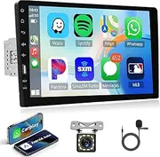 Rimoody Apple Carplay Single Din Touchscreen Car Stereo, 9 Inch Touch Screen Car Radio with Bluetooth FM AM Radio iOS/Android Mirror Link TF/USB/AUX Input Car Multimedia Player + Backup Camera