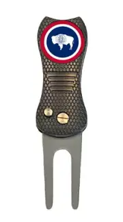 Wyoming State Flag Golf Ball Marker + Premium Switchblade Divot Tool