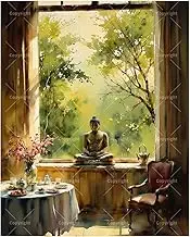 TAOPAOLAB Tranquil Buddha Scene Paint by Numbers Kit for Adults - DIY Buddha Statue by Window Painting on Canvas 16x20In, Acrylic Paint Set, Suitable for Beginners, Art for Home Decoration or Gifts