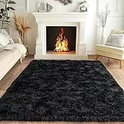 Fluffy Area Rugs for Bedroom Living Room, Anti-Slip Fuzzy Shaggy Soft Plush Carpet, 140x200cm Indoor Solid Color Floor Rug for Kids Girl Boy Playroom Home Dorm Decor Aesthetic (Black, 200x140cm)
