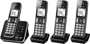 Panasonic DECT Digital Cordless Phone with Answering Machine and 4 Handset (KX-TGD324ALB), Black