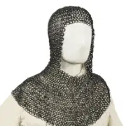 Chainmail Coif Alternating Round Riveted Darkened Mild Steel Reenactment LARP Ma