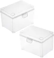 HOODANCOS 2Pcs Small Plastic Storage Boxes with Hinged Lids Stackable Containers for Cards Jewelry Beads Office Supplies Compact Desktop Organizers