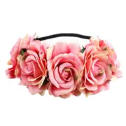 2 Pcs Artificial Flower Garland Rose Love Shape Wreath Headband Silk Rose Wedding Car Decor Peach Pink
