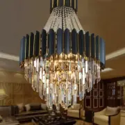 AHOCI Modern Crystal Chandelier Luxury Black Crystal Hanging Pendant Light Co...
