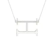 14k White Gold Round Diamond Initial H Letter Necklace 1/20 Cttw