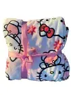 Hello Kitty Full Twin XL Plush Blanket White Pink Flowers Throw Blanket New