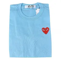在飛比找momo購物網優惠-【川久保玲】刺繡印花愛心LOGO短袖女T恤(藍)