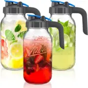 3 Pack 64oz Glass Jar Pitchers with Airtight Lids - Sun Tea & Cold Brew Pitch...
