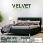 Bed Frame Upholstered Velvet Cushioned Headboard Mattress Dark Forest Green